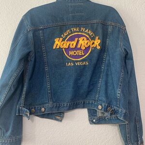 Hard Rock Cafe Denim Jacket with Orange Topstitching & Brass Buttons